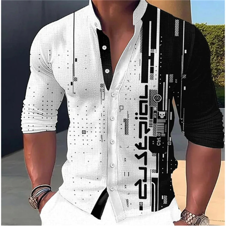 Standing Neck Shirt Men's Long Sleeve Shirt